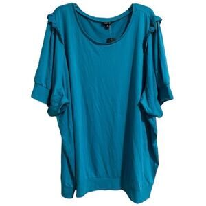 Torrid French Terry Short Sleeve Sweatshirt Blue 6X New Ruffle Cottagecore Solid
